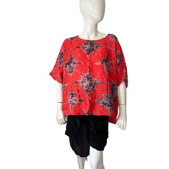Viola Borghi Tops - Viola Borghi Italian linen Tie-Dye Red and Black Top blouse medium